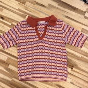 Marine layer Striped Knit Polo Top in Rust & Pink